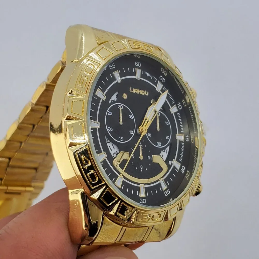 Men's Watch 44MM Gold Case Black Dial Date Indicator Gold Bracelet 8